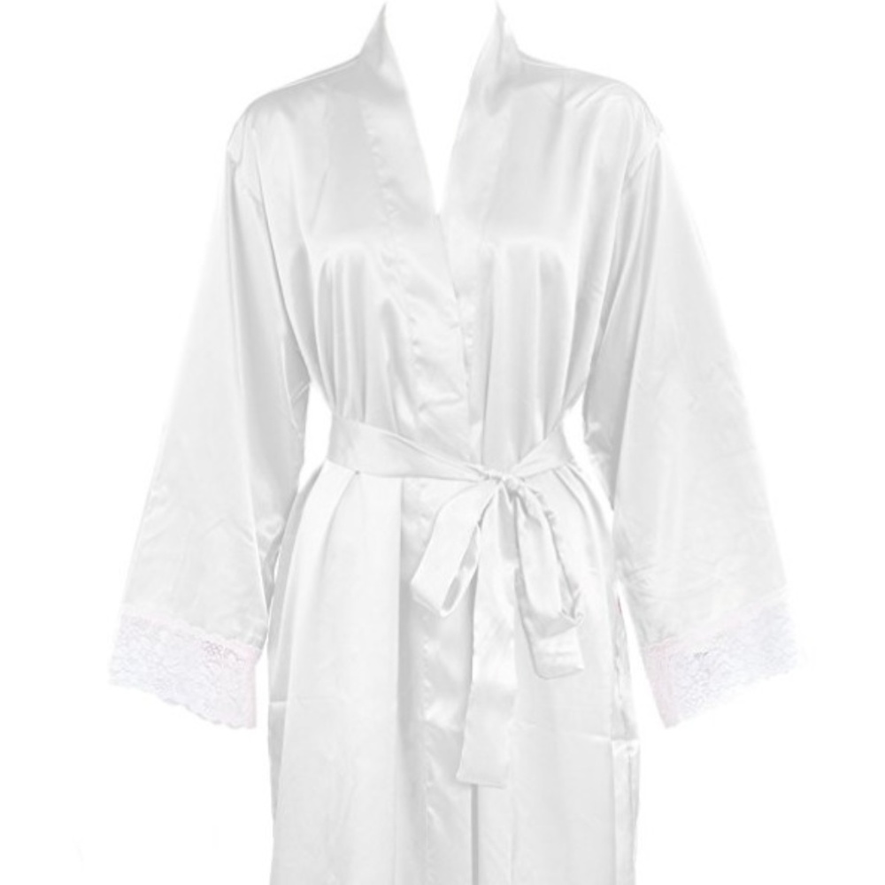 Leisureland Womens Satin Robe Kimono Long Lace
